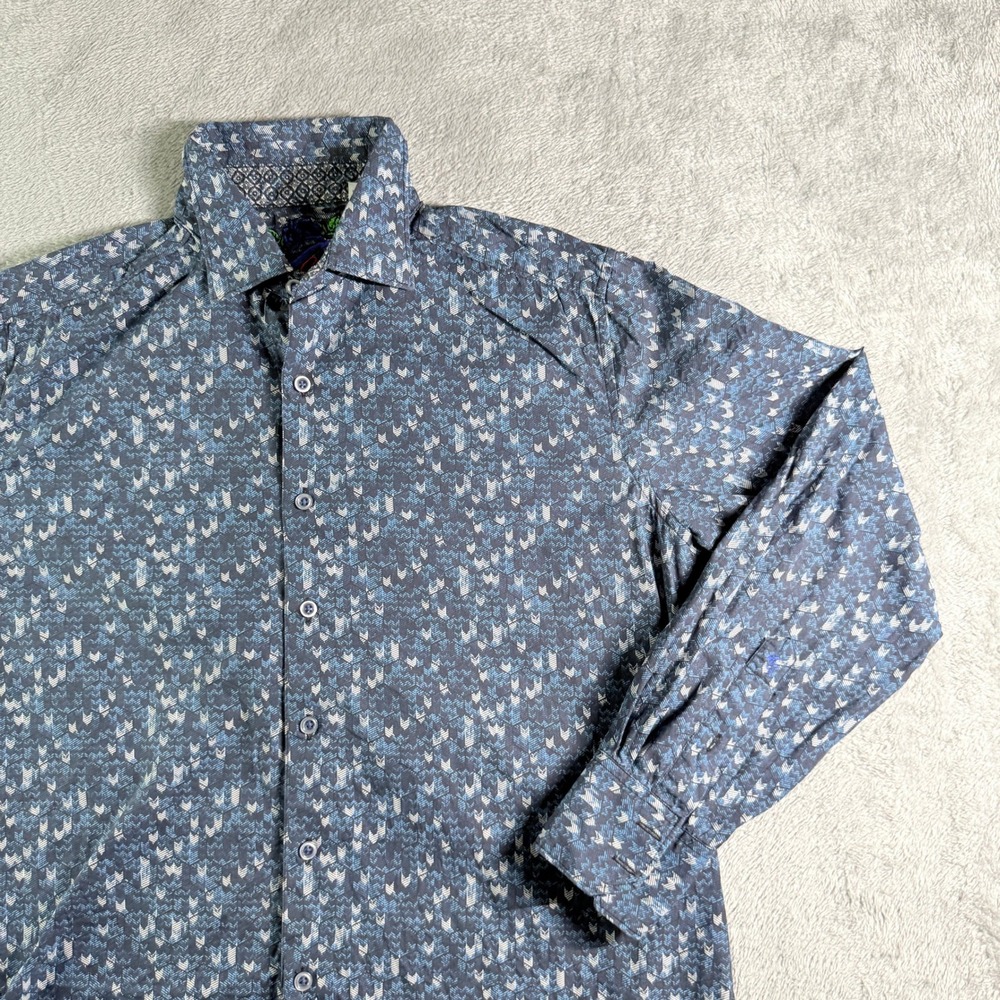 Robert Graham Men's Medium Blue Geometric Print Button Down Shirt Classic Fit